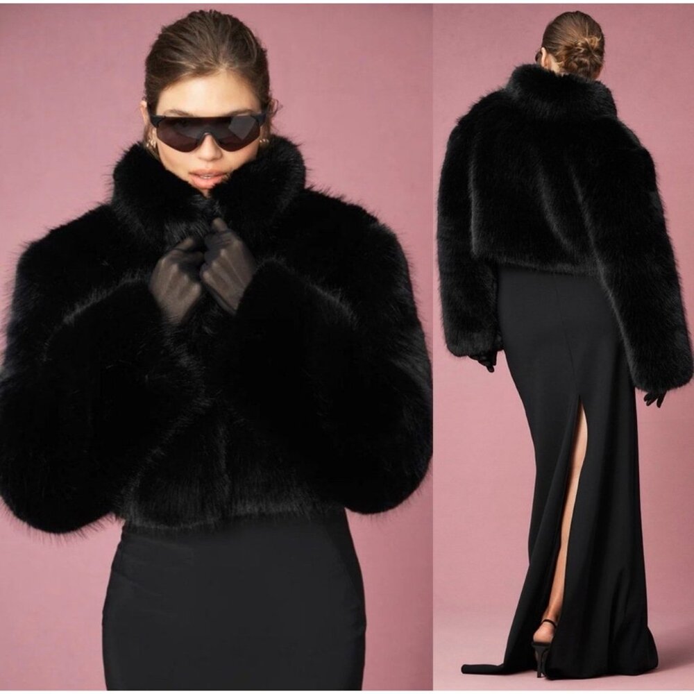 Alo Yoga Opulent Faux Fur Cropped Jacket Black Size L
